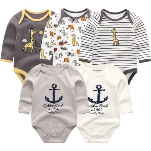 2019 5PCS/Lot Baby Girl Clothes Baby Rompers Full Sleeve Boy Clothing Cartoon Solid Print O-Neck Fashion Cotton Roupa de bebe