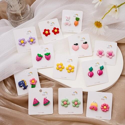 2021 Trend Fashion Cartoon Resin Womens Earrings Flower Watermelon Dinosaur Bee Rabbit Animal Earrings Girl Birthday Party