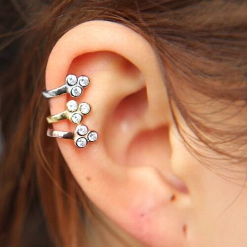 2020 fashion women jewelry three stone no piercing ear cuff 100% 925 sterling silver simple gold color delciate mini cz earring