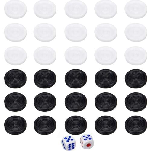 30pcs 22mm Plastic Checkers Backgammon Chess Pieces with 2 Dice Board Game Adults Kids Toys for Home New Year Party