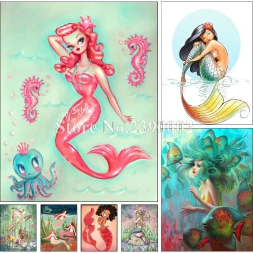 3d Diamond Embroidery Mermaid Full Drill Cross Stitch Posters Diamond Home Decor 5d Cartoon Diy Diamond Painting Rhinestones Art