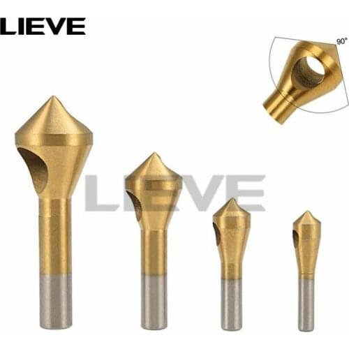 4pcs titanium plating Oblique hole Chamfer 90 degree single hole Deburring Round handle Countersink set HSS Chamfering knife