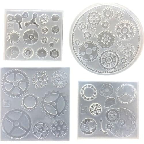 White 4PCS Molds Mirror Large Small Gear Hardware Cartoon Punk Style Steam Age Industrial Machinery Gear Epoxy Mold