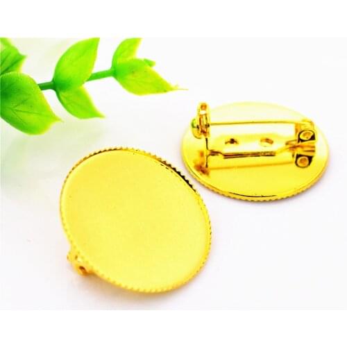 5pcs 25mm Inner Size Gold Color Plated Brass Material Brooch Style Cabochon Base Cameo Setting Charms Pendant Tray