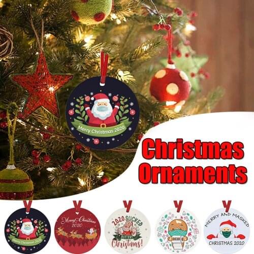5pcs Lockdown Wood Christmas Ornament Santa Wearing A Face Mask Wooden Board Hanging Decorate Xmas Tree New Year Gifts Toy