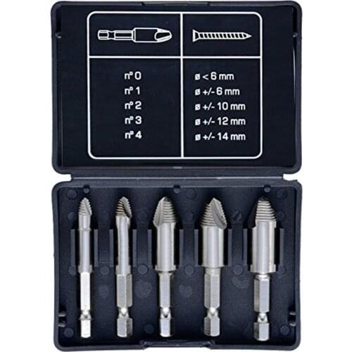 5PCS/Lot Hex Shank Single End Damaged Screw Extractor Breakage Bolt Extractor Drill Bits Guide Set