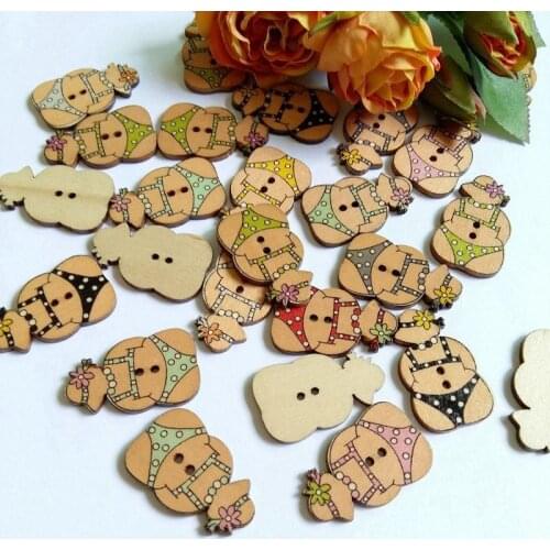 50pcs/pack Multicolor Cute Cartoon Sexy woman Shape Decorative Buttons 2 Holes Wood Buttons Scrapbooking Sewing DIY 19*30mm