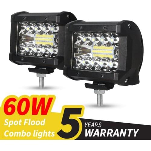 60W 4INCH 20LED Waterproof Work Light LED Light Bars Spot Flood Beam for Work Driving Offroad Boat Car Tractor Truck 12V 24V