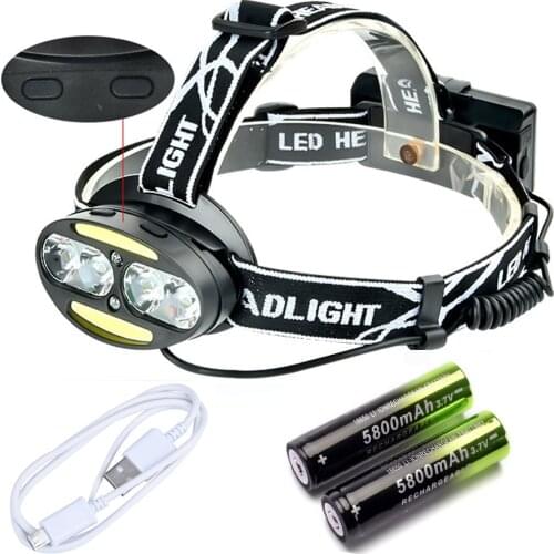8000LM USB Rechargeable Head Lamp Torch XML T6 COB LED White Red Light Headlamp Frontal LED Running Headlight USB Cable by 18650