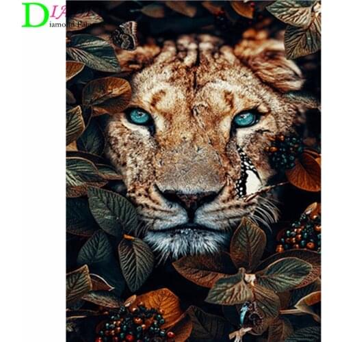 Full Square Diamond Embroidery DIY Diamond Painting Cross Stitch Drill Tiger Lion Face& Flowers Picture of Rhinestones
