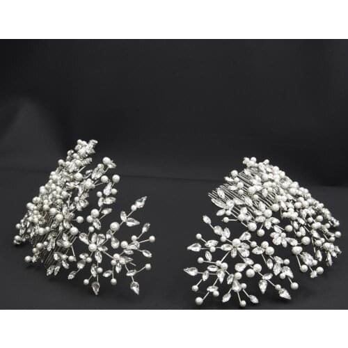 Pearls Crystals Big Bridal Double Tiara for Wedding ,Headbands Hair Combs Women Pageant Hair Jewelry Headpiece 0621RPD
