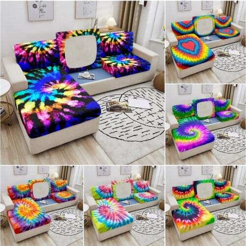 Tie Dye Sofa Seat Cushion Cover Elastic Corner Sofa Seat Cushion Slipcover Colorful Swirl Stretch Couch Cover Funiture Protector