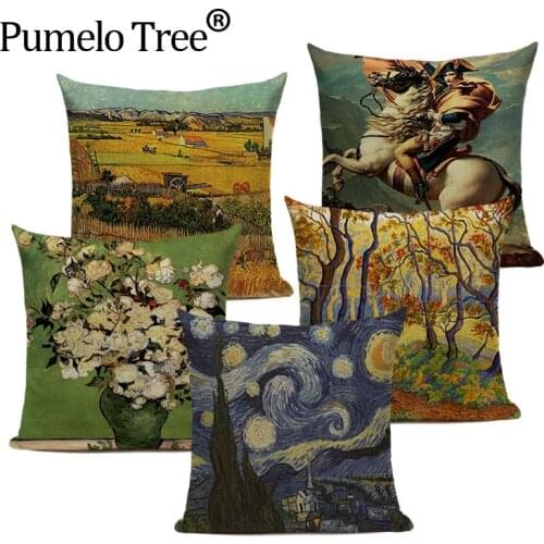 Top Quality cushions Styles Usa Woven painting decorative Sofa Pad linen 45Cmx45Cm Square Trimmings Printed custom Pillow Case