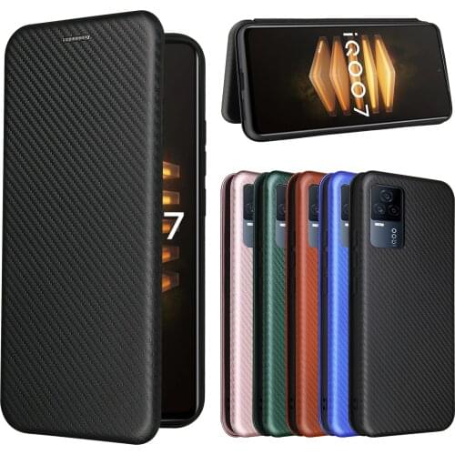 For VIVO IQOO 7 Case Carbon Fiber Flip Leather Case For VIVO IQOO 7 IQOO7 4G 5G Business Magnetic Wallet Card Slot Slim Cover