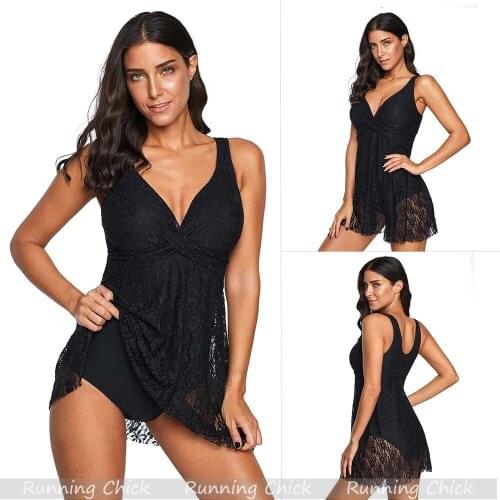 Black Swimsuit Girl, New Sexy Lace Jumpsuit Belly Thin Conservative Skirt Hot Spring Swimwear, One Piece Swimsuit Women