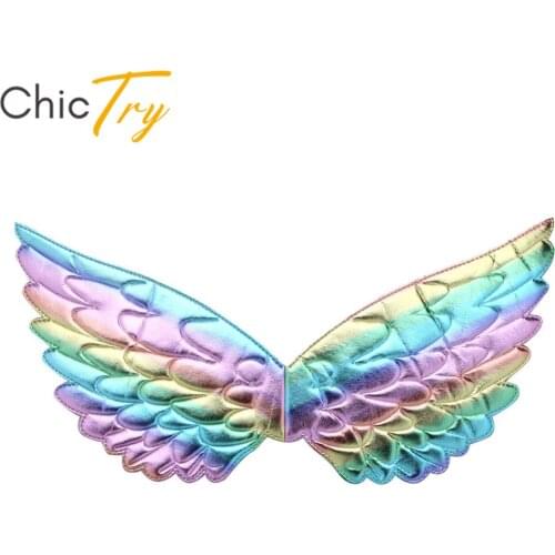 ChicTry Kids Girls Halloween Carnival Masquerade Cosplay Party Performance Fairy Costume Accessories Shiny Metallic Angel Wings