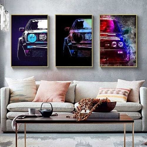 DDWW Big Size Wall Art Canvas Painting Colored racing car Oil Painting Art Wall Picture for Home Decor Poster