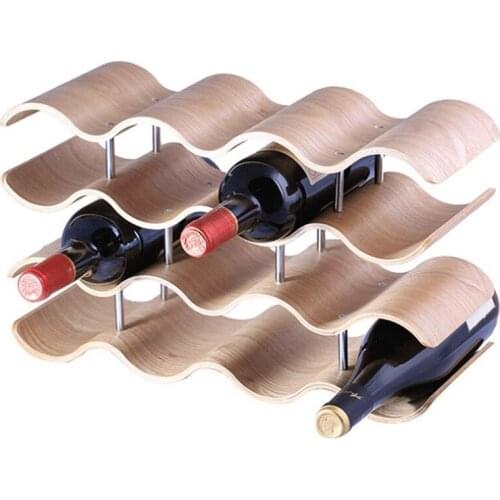 LBER Wooden Wave Wine Rack/Creative Home Grape Wine Shelf Wine Cabinet/Solid Wood Bottle Rack (4 Layers 42.5x15.5x24Cm)