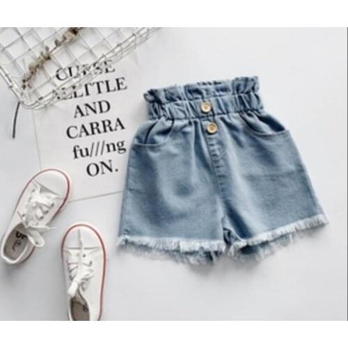 2021 Infant Summer Girls Kids Shorts Jeans Blue Solid High Waist Button Causal Trousers Shorts