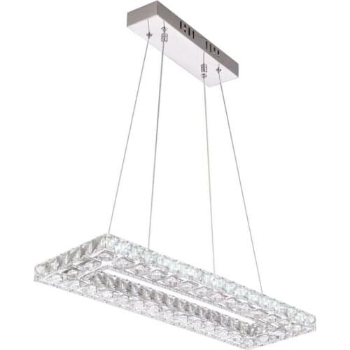 Crystal 32W LED Restaurant Pendant Light Oblong Shape Dining Room Hanging Light Bar Counter Ceiling Pendant