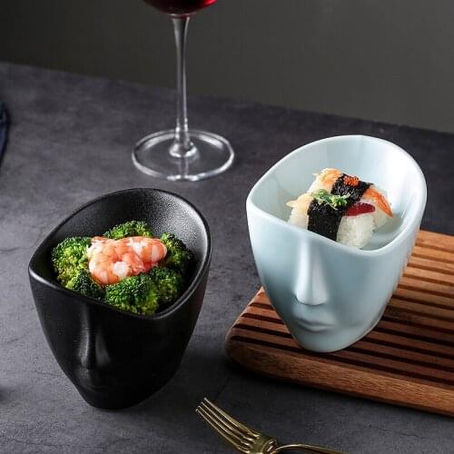 Modern Abstract Human Face Ceramic Bowl Cooking Dim Sum Dessert Bowl Porcelain Irregular Body Art Tableware Set Kitchen Utensils