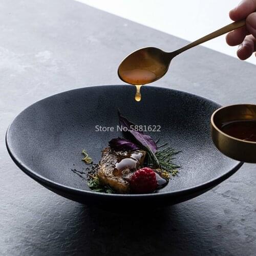 European Style Ceramic Bowl Grind Noodle Bowls Dark Colored Tableware Deep Plate Matte Black Ramen Bowl