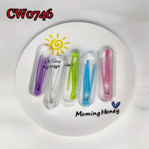 Contact Lenses Tool Colorful Tweezers and Inserter Set with Box Plastic Soft Tweezers Cosmetic Tool CW0746
