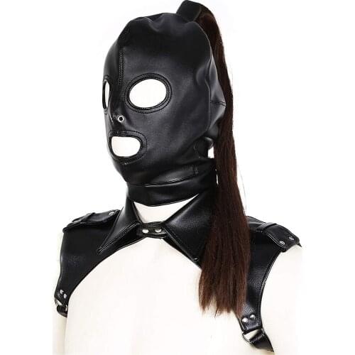 Masquerade Party Costume Set,Detachable Wig Headgear Hood And Adjustable Body Chest Buckles Straps,Gay Bar Dance Perform Costume