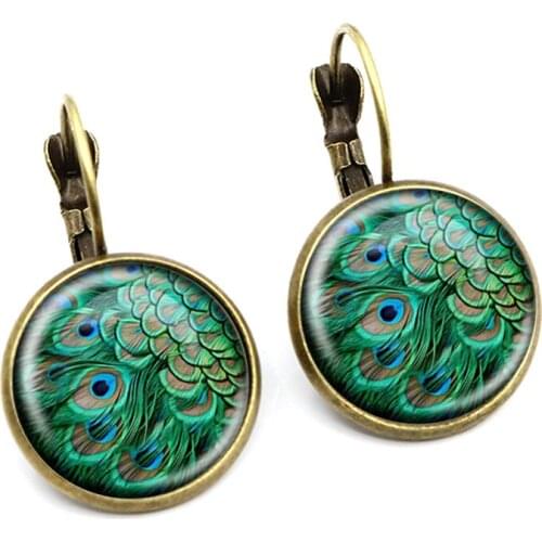 Dome Fashion Accessories Crystal Earrings Unique Art Peacock Wiggling Feather Earring Jewelry Charm Pendant Handmade Gift 2020
