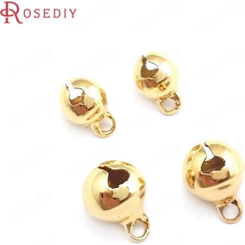 50PCS 6MM 8MM 10MM 24K Champagne Gold Color Plated Brass Bell Beads Bracelet Charms High Quality Diy Jewelry Accessories