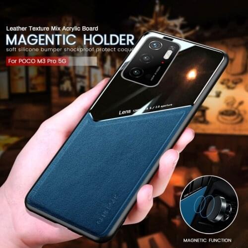 M3pro case acrylic leather car magnetic bracket back covers for poco m3 pro 5g silicone bumper protect shell poko m 3 pro coque