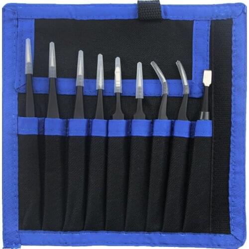 9pcs Stainless Steel Precision Tweezers Set Anti Static Repair Tool Kit for SMD Chip Jewelry Electronic Repairing Hand Tools