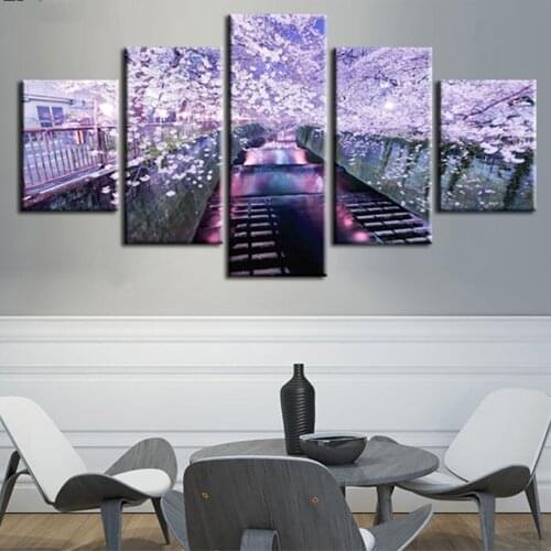 5 Pieces diamond painting sakura 5d Cross stitch Street scenery Diamond Embroidery full Square round drill Mosaic Home Decor