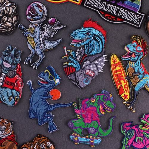 Dinosaur Embroidered Patches For Clothing Thermoadhesive Patches Iron On Patch On Clothes Stickers Stripes Punk/Rock Patch Badge
