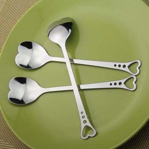 Stainless Steel Silver Heart Shaped Dessert Spoon Tea Coffee Spoon