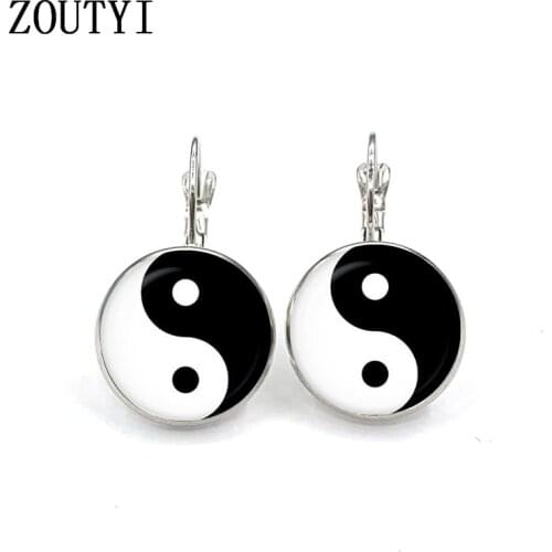 New/glamour fashion vintage yin-yang pattern photo earrings, convex and concave glass ladies earrings