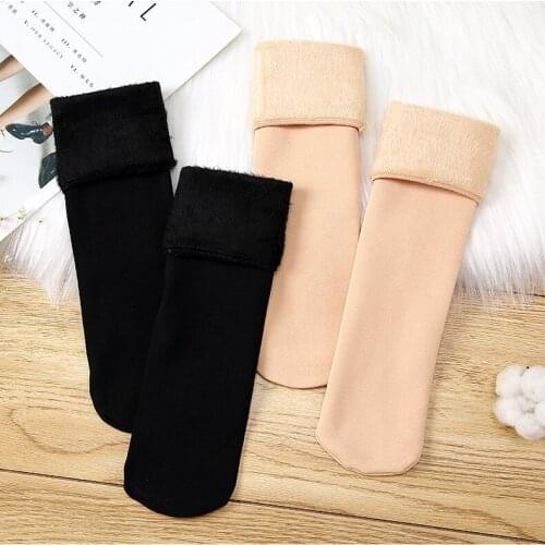 2020 Autumn Winter New Fashion Ladies Add Velvet Thickened Medium Tube Warm Pure Color Snow Socks