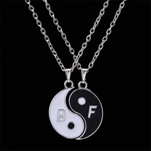 2P Charm Black White Yin Yang BFF Pendant Necklace Best Friends Friendship Women Men Choker Lovers Couples Sister Collier Collar