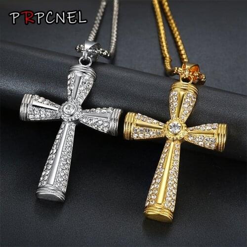 Hip hop big Cross gold color Iced Out Bling Bling zircon Pendant For Men Charm Chain Necklace Fathers Day Fashion Gift Jewelry