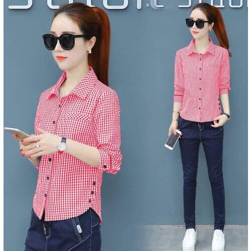 Plus Size 5XL Full Button Plaid Shirt New Chic Early Spring Checker Long Sleeve Blouse Womens Shirt Office Regular Top