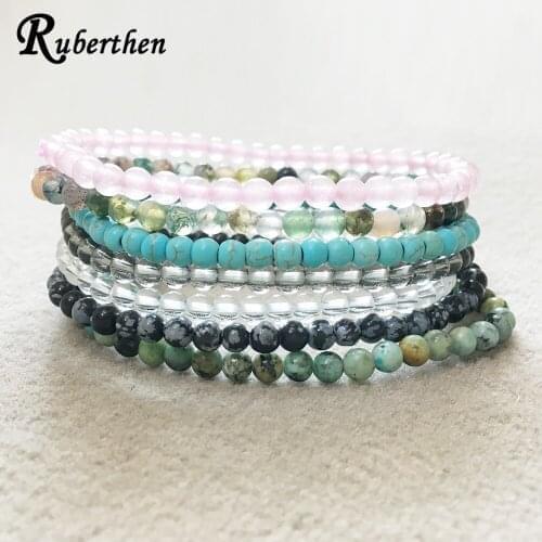 Ruberthen 4 mm Crystals Beaded 7 Chakra Bracelet Set A Grade African Tuquoise Bracelet Energizing the Heart Chakra Jewelry