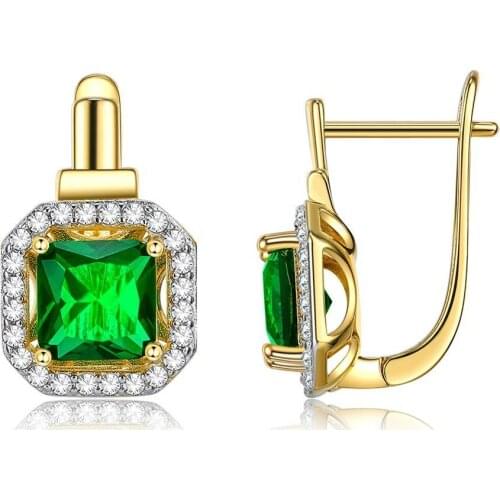 ZEMIOR Gold Plated Earrings For Women Geometric Square 5A Cubic Zirconia Stud Earring Fashion Jewelry Elegant Female Party Gift