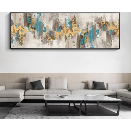 Modern Abstract Gold Brown Blue Hand Painting On Canvas Large Oil Wall Art Acrylic Painting Living Room Poster Home Decor