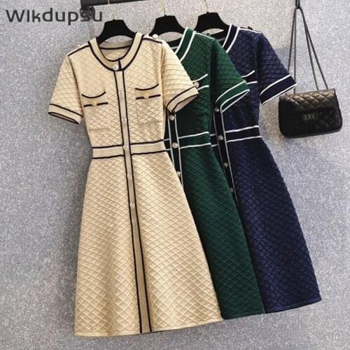Knit Dresses For Women New Luxury Brand Designer Dress Spring Summer Short Sleeve Midi A Line Casual Work Office Formal Dress