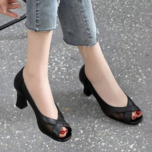 Summer Women Open Toe Pumps Mesh High Heels Dress Shoes Black Sexy Heels Sandals Woman Boat Shoes Sandalias mujer Autumn 9276L