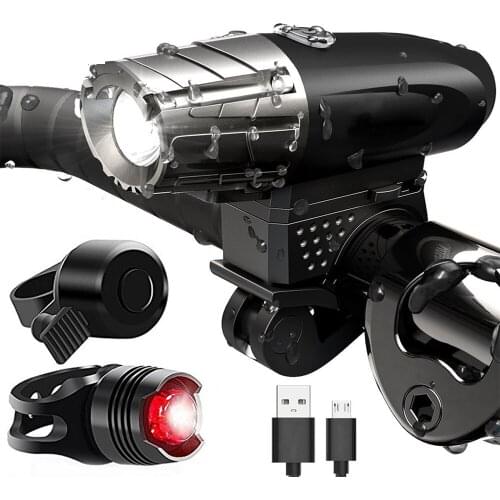 Bicycle Light Bike Lamp Front LED Headlight USB Rechargeable waterproof LED Flashlight For night riding, fishing, camping, etc