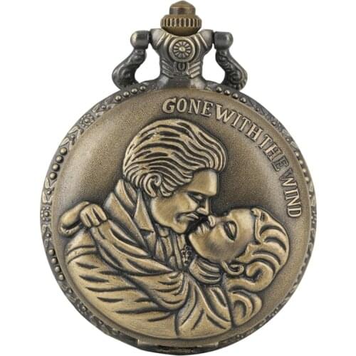 Gone with the Wind Vintage Kraft Classic Movie Quartz Pocket Watch Retro Bronze Necklace Pendant Chain Art Collectibles Gifts