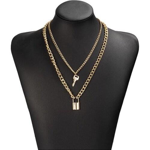 Explosive Netal Alloy Geometric key Necklace Clavicle Chain Net Red Trend Item Jewelry