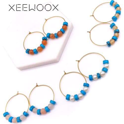 XEEWOOX 2019 New Hoop Earrings Fashion Style Earring Pearl Natural Stone Copper Accessories New Design Young