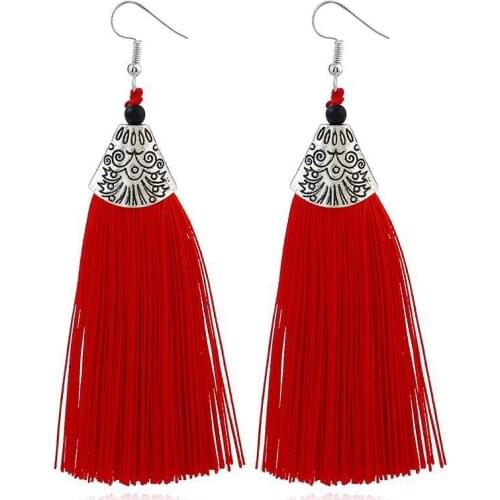 HOCOLE Bohemian New Red Black Yellow Long Tassel Earrings Ethnic Style Statement Jewelry Fringed Drop Dangle Earrings For Women